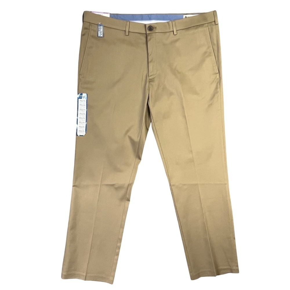 Haggar Premium No Iron Khaki Pants Men 38x30 Straight Fit Flex Waist Stretch New